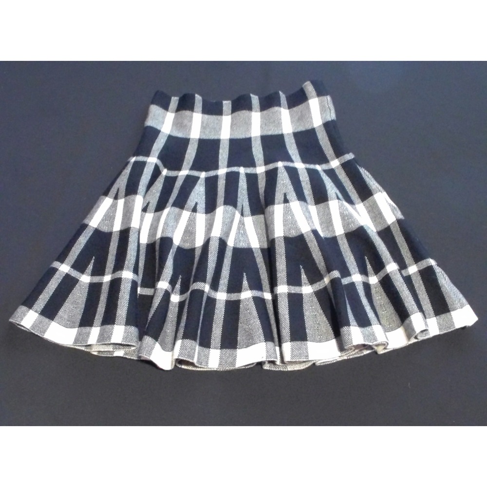 Hesperus Black White‎ Plaid Knit Skater Skirt High Waist Flared S/M HS8882